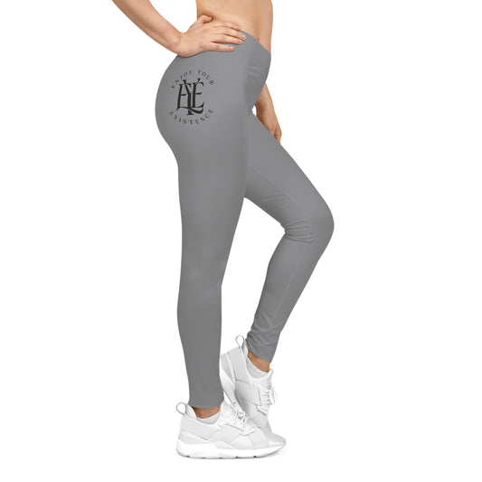 Minimalist Grey Leggings with Subtle Side Logo — Women's Casual AOP Leggings