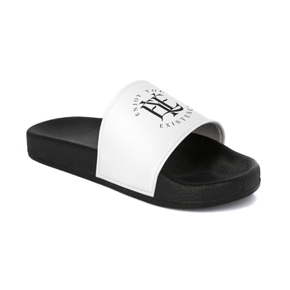 Minimalist Monogram Slide Sandals — 'Enjoy Your Existence' Black & White Women's Slides