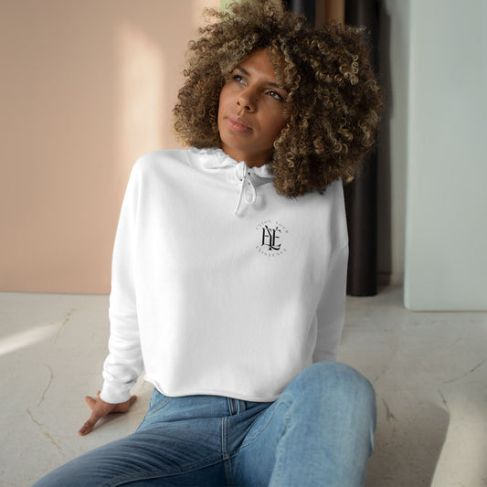 Cropped White Hoodie with Minimal Monogram — Chic Casual Streetwear