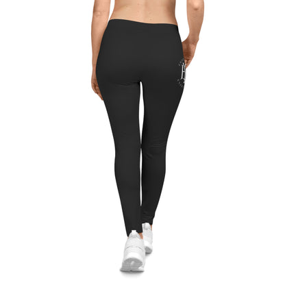 Black Women's Leggings with Subtle Side Logo — Casual Everyday Activewear